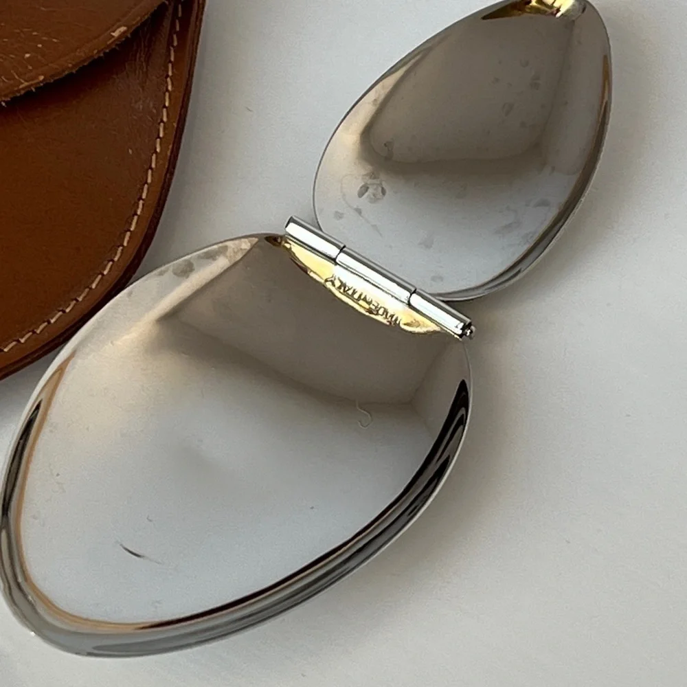 Vintage Germany Italian Folding Medicine Spoon Silver Plated With Leather Case